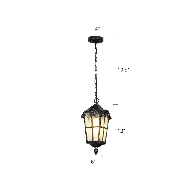 Tapered Rippled Glass Pendant Lighting Classic 1 Bulb Courtyard Suspension Light in Black Black 6