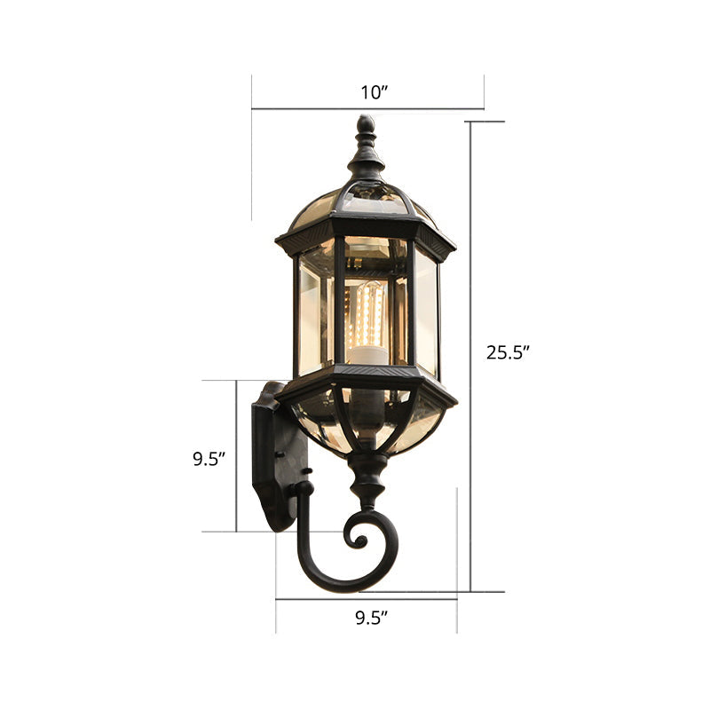 Classic Birdcage Shaped Wall Lamp Single-Bulb Clear Glass Sconce Light Fixture for Garden Black 10