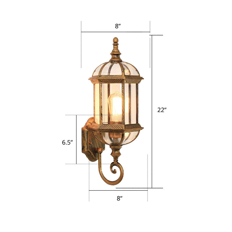 Classic Birdcage Shaped Wall Lamp Single-Bulb Clear Glass Sconce Light Fixture for Garden Bronze 8