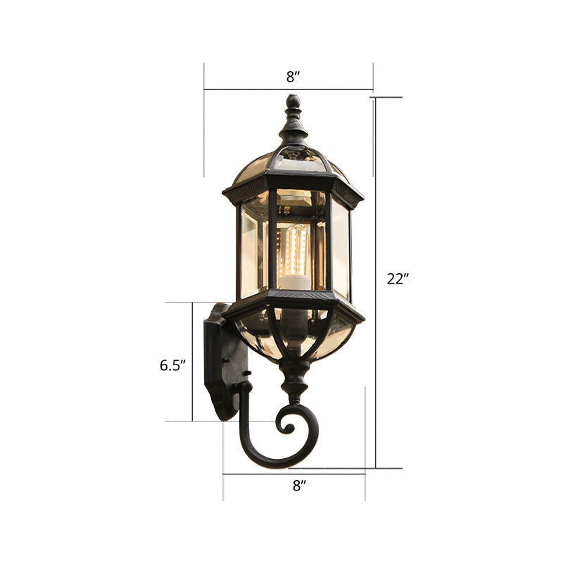 Classic Birdcage Shaped Wall Lamp Single-Bulb Clear Glass Sconce Light Fixture for Garden Black 8