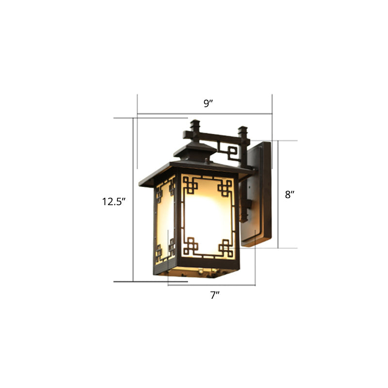 Coffee Finish 1-Bulb Sconce Lamp Traditional Frosted Glass Rectangle Wall Light for Outdoor Coffee 9