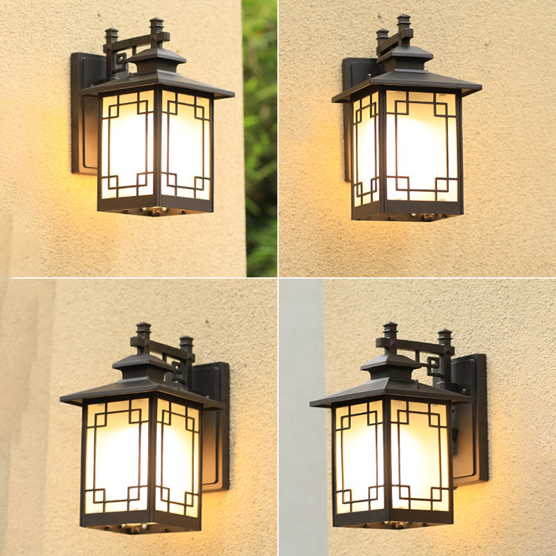 Coffee Finish 1-Bulb Sconce Lamp Traditional Frosted Glass Rectangle Wall Light for Outdoor Clearhalo 'Wall Lamps & Sconces' 'Wall Lights' Lighting' 2408373