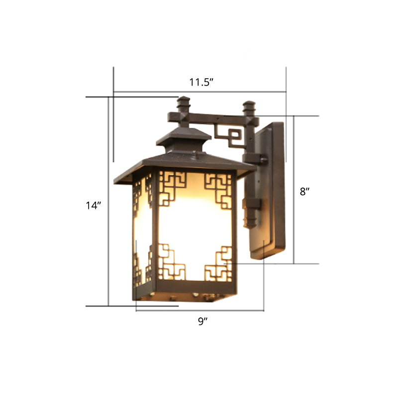 Coffee Finish 1-Bulb Sconce Lamp Traditional Frosted Glass Rectangle Wall Light for Outdoor Coffee 9