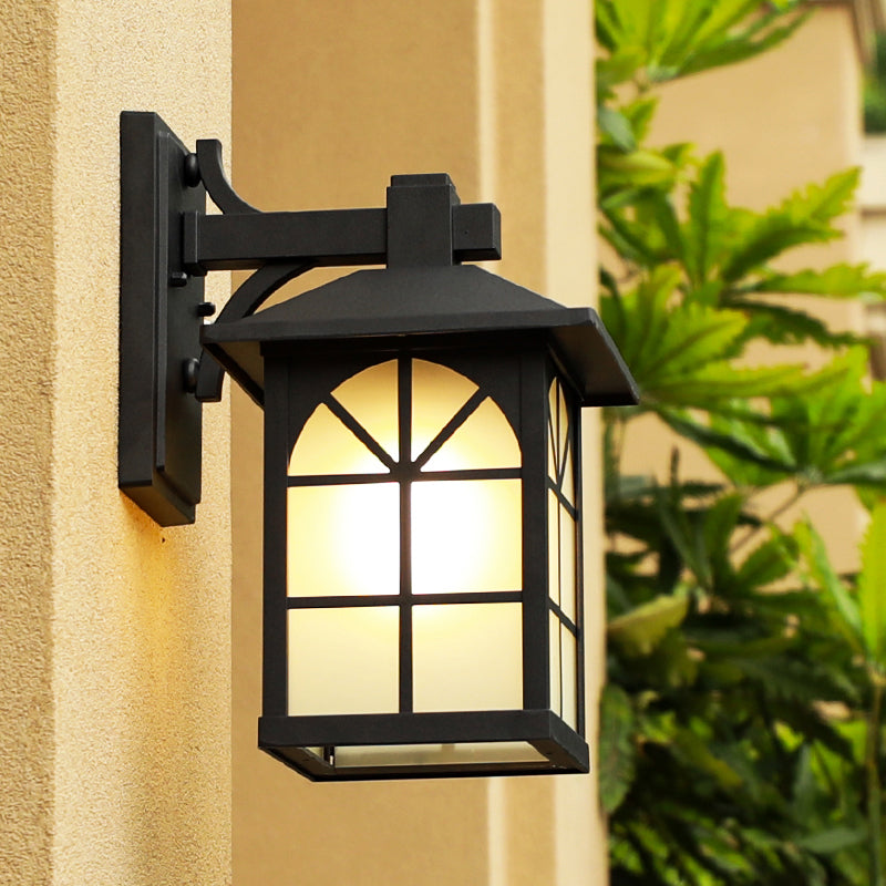 1-Light Opaque Glass Sconce Lighting Traditional Black House Shaped Outdoor Wall Light Black Clearhalo 'Wall Lamps & Sconces' 'Wall Lights' Lighting' 2408398