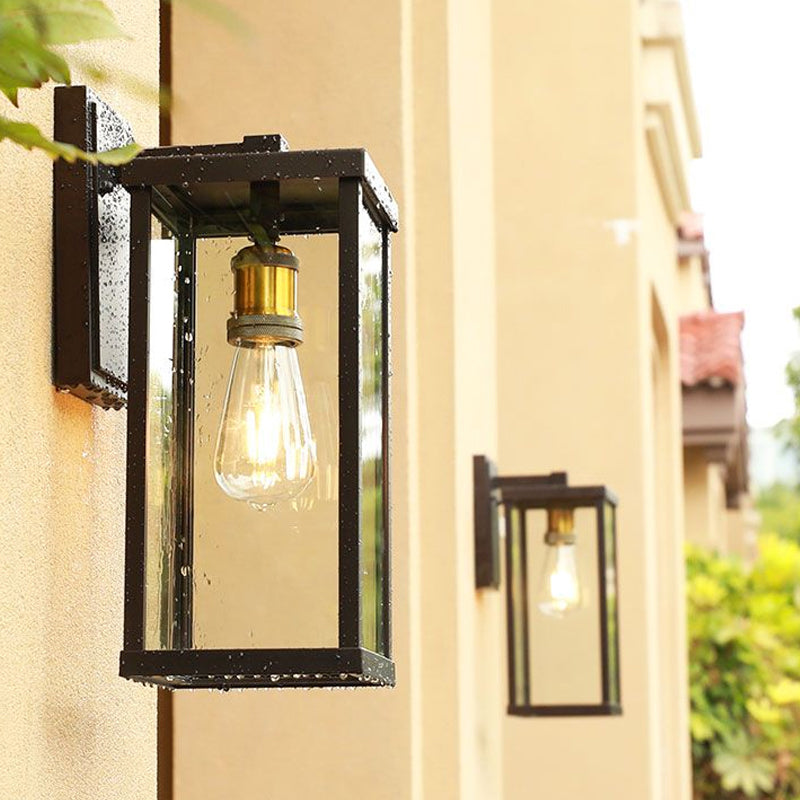 1 Head Box Wall Sconce Simplicity Coffee Clear Glass Wall Mount Lamp for Outdoor Coffee Clearhalo 'Wall Lamps & Sconces' 'Wall Lights' Lighting' 2408414