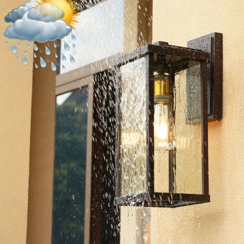 1 Head Box Wall Sconce Simplicity Coffee Clear Glass Wall Mount Lamp for Outdoor Clearhalo 'Wall Lamps & Sconces' 'Wall Lights' Lighting' 2408416