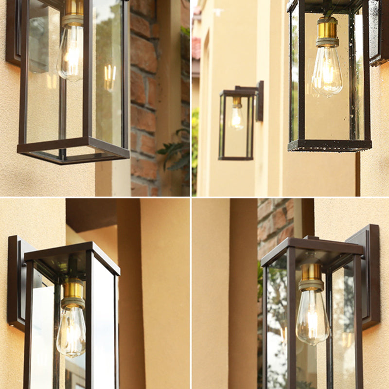 1 Head Box Wall Sconce Simplicity Coffee Clear Glass Wall Mount Lamp for Outdoor Clearhalo 'Wall Lamps & Sconces' 'Wall Lights' Lighting' 2408417