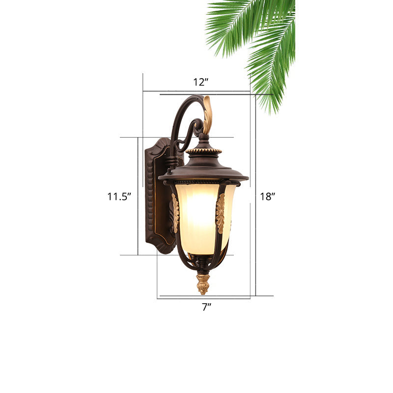 Opal Ribbed Glass Bell Wall Lamp Traditional 1 Head Garden Sconce Light Fixture in Black Black Down Clearhalo 'Wall Lamps & Sconces' 'Wall Lights' Lighting' 2408456