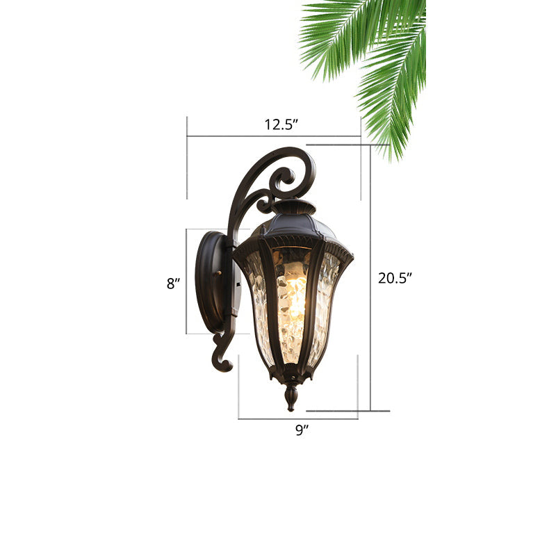 Rippled Glass Black Finish Sconce Bell Shaped 1-Light Vintage Style Wall Mounted Light for Yard Black 12.5