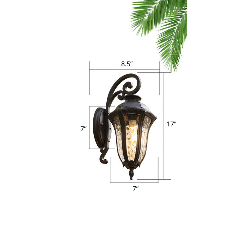 Rippled Glass Black Finish Sconce Bell Shaped 1-Light Vintage Style Wall Mounted Light for Yard Black 8.5