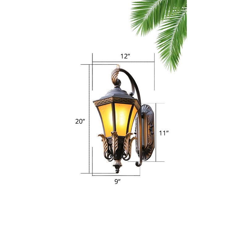 1-Light Amber Glass Wall Lamp Vintage Black Flared Villa Garden Wall Sconce Light Black 12