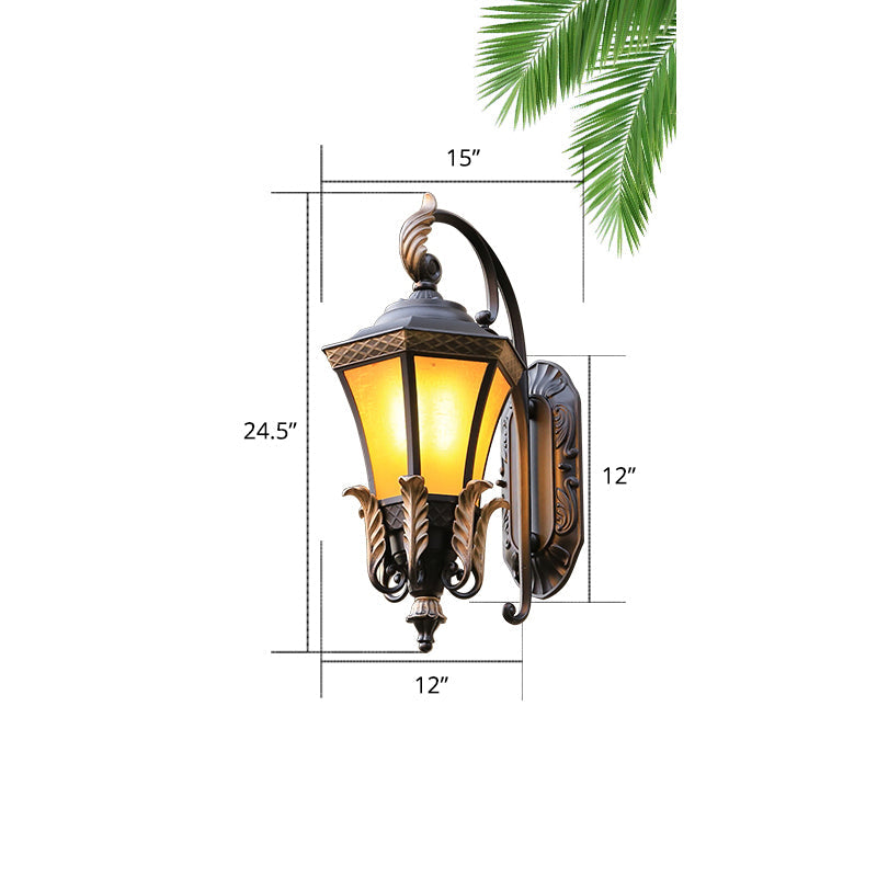 1-Light Amber Glass Wall Lamp Vintage Black Flared Villa Garden Wall Sconce Light Black 15