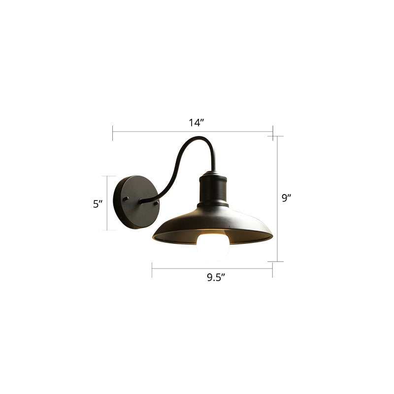 Barn Shade Outdoor Wall Lamp Industrial Metal 1 Bulb Gooseneck Wall Light Fixture Black 14