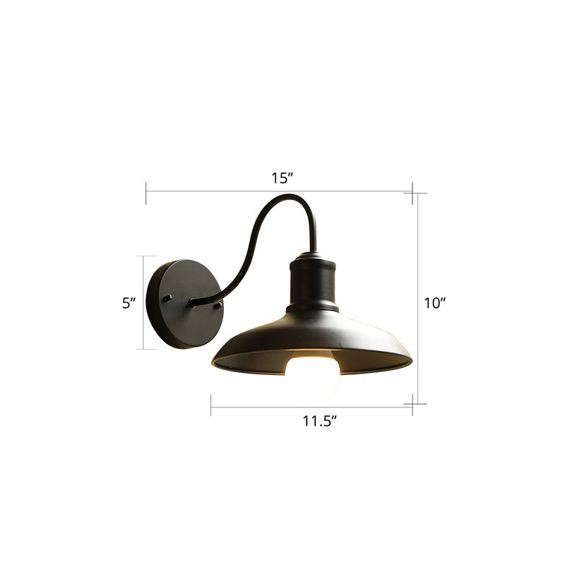 Barn Shade Outdoor Wall Lamp Industrial Metal 1 Bulb Gooseneck Wall Light Fixture Black 15