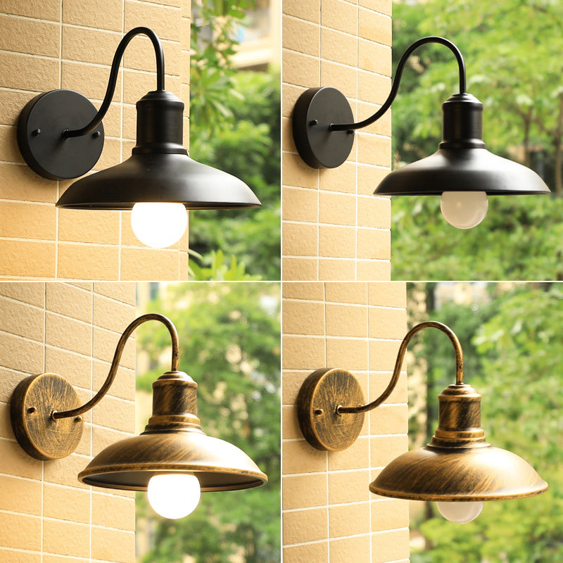 Barn Shade Outdoor Wall Lamp Industrial Metal 1 Bulb Gooseneck Wall Light Fixture Clearhalo 'Art deco wall lights' 'Cast Iron' 'Glass' 'Industrial wall lights' 'Industrial' 'Middle century wall lights' 'Modern' 'Rustic wall lights' 'Tiffany' 'Traditional wall lights' 'Wall Lamps & Sconces' 'Wall Lights' Lighting' 2408501