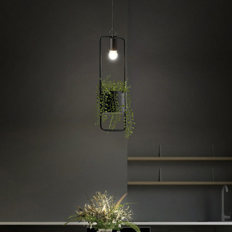 1-Bulb Faux Pot Plant Ceiling Pendant Light Industrial Black Metal Hanging Lamp with Bare Bulb Design Clearhalo 'Art Deco Pendants' 'Black' 'Cast Iron' 'Ceiling Lights' 'Ceramic' 'Crystal' 'Industrial Pendants' 'Industrial' 'Metal' 'Middle Century Pendants' 'Pendant Lights' 'Pendants' 'Rustic Pendants' 'Tiffany' Lighting' 2408531