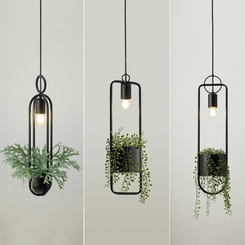 1-Bulb Faux Pot Plant Ceiling Pendant Light Industrial Black Metal Hanging Lamp with Bare Bulb Design Clearhalo 'Art Deco Pendants' 'Black' 'Cast Iron' 'Ceiling Lights' 'Ceramic' 'Crystal' 'Industrial Pendants' 'Industrial' 'Metal' 'Middle Century Pendants' 'Pendant Lights' 'Pendants' 'Rustic Pendants' 'Tiffany' Lighting' 2408534