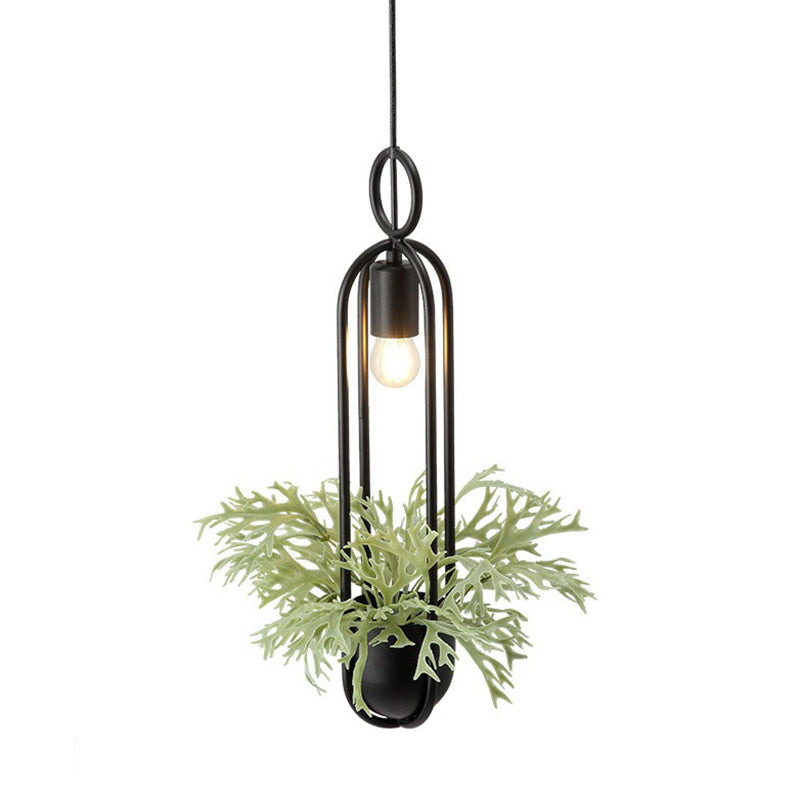 1-Bulb Faux Pot Plant Ceiling Pendant Light Industrial Black Metal Hanging Lamp with Bare Bulb Design Clearhalo 'Art Deco Pendants' 'Black' 'Cast Iron' 'Ceiling Lights' 'Ceramic' 'Crystal' 'Industrial Pendants' 'Industrial' 'Metal' 'Middle Century Pendants' 'Pendant Lights' 'Pendants' 'Rustic Pendants' 'Tiffany' Lighting' 2408539