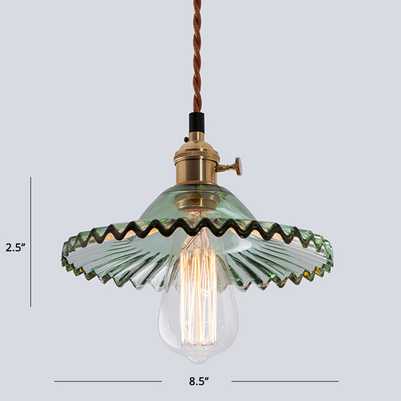 Nordic Radial Wave Pendant Lighting Glass 1-Light Dining Room Hanging Ceiling Light Green Clearhalo 'Ceiling Lights' 'Modern Pendants' 'Modern' 'Pendant Lights' 'Pendants' Lighting' 2408675