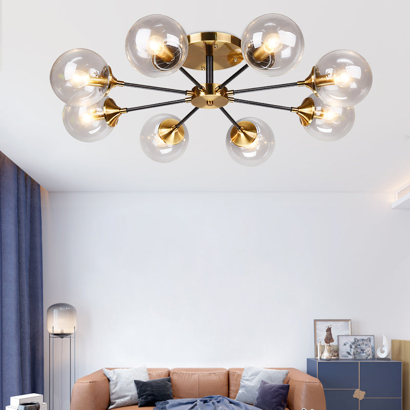 Burst Design Living Room Flushmount Ball Glass Postmodern Semi Flush Mount Light in Brass Clearhalo 'Ceiling Lights' 'Close To Ceiling Lights' 'Close to ceiling' 'Semi-flushmount' Lighting' 2408725