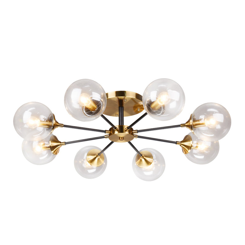 Burst Design Living Room Flushmount Ball Glass Postmodern Semi Flush Mount Light in Brass Clearhalo 'Ceiling Lights' 'Close To Ceiling Lights' 'Close to ceiling' 'Semi-flushmount' Lighting' 2408726