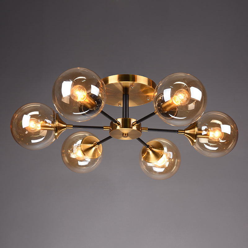 Burst Design Living Room Flushmount Ball Glass Postmodern Semi Flush Mount Light in Brass 6 Amber Clearhalo 'Ceiling Lights' 'Close To Ceiling Lights' 'Close to ceiling' 'Semi-flushmount' Lighting' 2408729