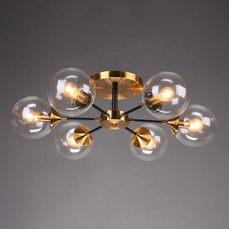 Burst Design Living Room Flushmount Ball Glass Postmodern Semi Flush Mount Light in Brass 6 Clear Clearhalo 'Ceiling Lights' 'Close To Ceiling Lights' 'Close to ceiling' 'Semi-flushmount' Lighting' 2408732