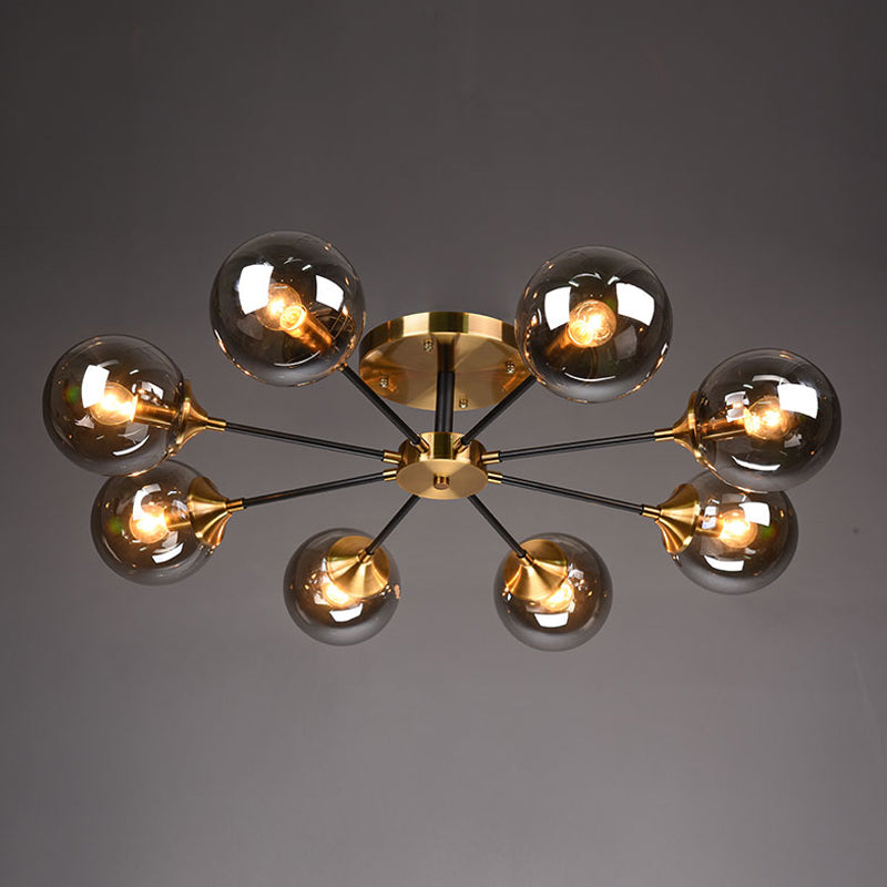 Burst Design Living Room Flushmount Ball Glass Postmodern Semi Flush Mount Light in Brass 8 Smoke Gray Clearhalo 'Ceiling Lights' 'Close To Ceiling Lights' 'Close to ceiling' 'Semi-flushmount' Lighting' 2408736