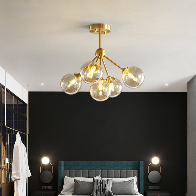 Gold Finish Branch Flush Light Postmodern Ball Glass Semi-Flush Mount Ceiling Light Clearhalo 'Ceiling Lights' 'Close To Ceiling Lights' 'Close to ceiling' 'Semi-flushmount' Lighting' 2408741