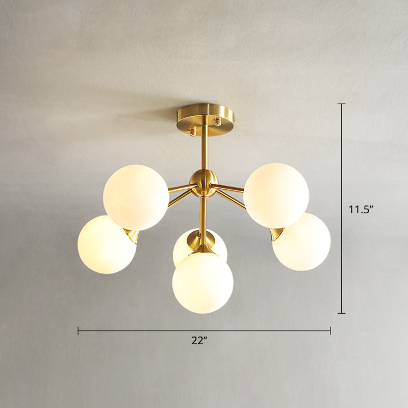 Gold Finish Branch Flush Light Postmodern Ball Glass Semi-Flush Mount Ceiling Light 6 White Clearhalo 'Ceiling Lights' 'Close To Ceiling Lights' 'Close to ceiling' 'Semi-flushmount' Lighting' 2408749