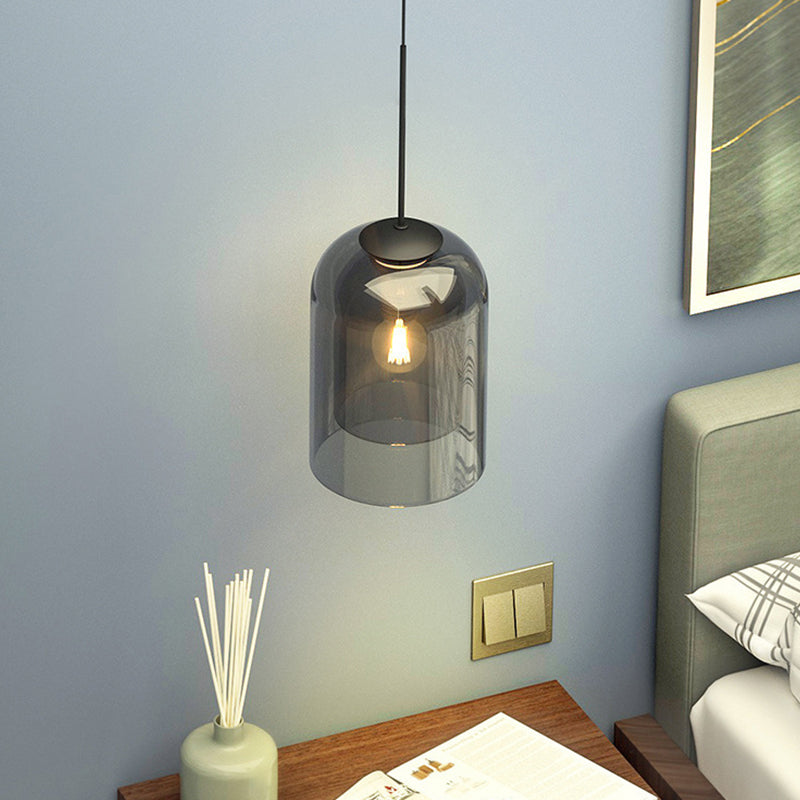 Dual Dome Bedside Pendulum Light Glass 1 Bulb Nordic Style Pendant Light Fixture Smoke Gray Clearhalo 'Ceiling Lights' 'Glass shade' 'Glass' 'Modern Pendants' 'Modern' 'Pendant Lights' 'Pendants' Lighting' 2408784