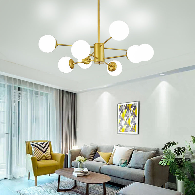 Frosted White Glass Ball Chandelier Postmodern Style Suspension Light with Burst Design Clearhalo 'Ceiling Lights' 'Chandeliers' 'Modern Chandeliers' 'Modern' Lighting' 2408818