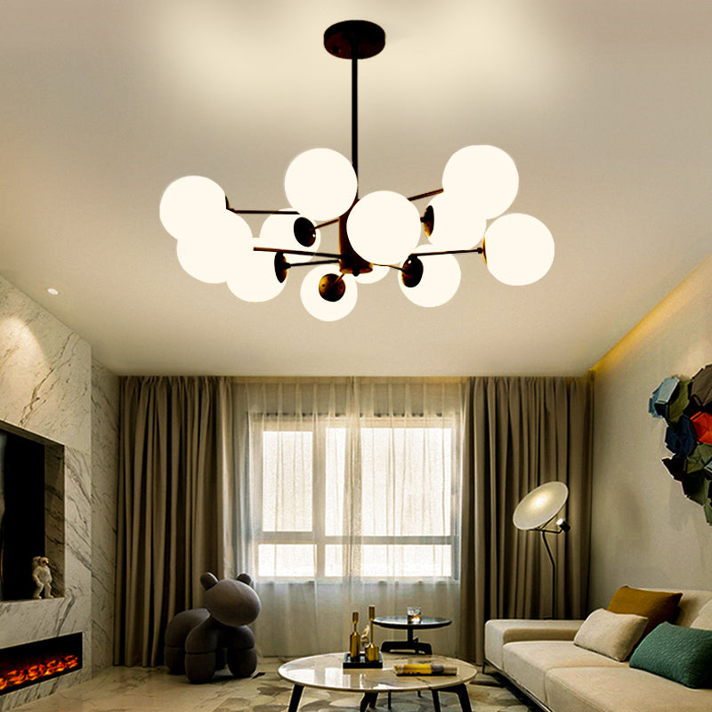 Frosted White Glass Ball Chandelier Postmodern Style Suspension Light with Burst Design Clearhalo 'Ceiling Lights' 'Chandeliers' 'Modern Chandeliers' 'Modern' Lighting' 2408823