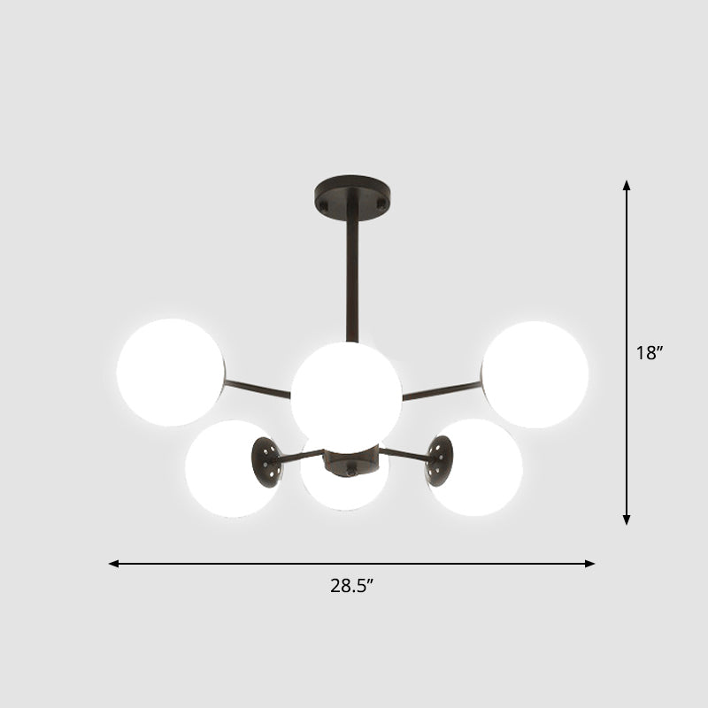 Frosted White Glass Ball Chandelier Postmodern Style Suspension Light with Burst Design 6 Black Clearhalo 'Ceiling Lights' 'Chandeliers' 'Modern Chandeliers' 'Modern' Lighting' 2408830