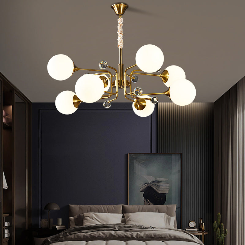 Postmodern Sputnik Ceiling Light Closed Glass Bedroom Hanging Chandelier in Brass Clearhalo 'Ceiling Lights' 'Chandeliers' 'Modern Chandeliers' 'Modern' Lighting' 2408848