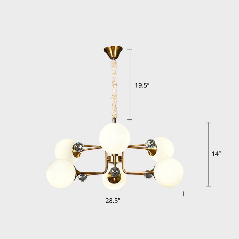 Postmodern Sputnik Ceiling Light Closed Glass Bedroom Hanging Chandelier in Brass 6 White Clearhalo 'Ceiling Lights' 'Chandeliers' 'Modern Chandeliers' 'Modern' Lighting' 2408849