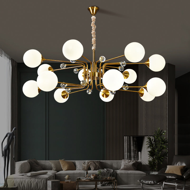 Postmodern Sputnik Ceiling Light Closed Glass Bedroom Hanging Chandelier in Brass Clearhalo 'Ceiling Lights' 'Chandeliers' 'Modern Chandeliers' 'Modern' Lighting' 2408850