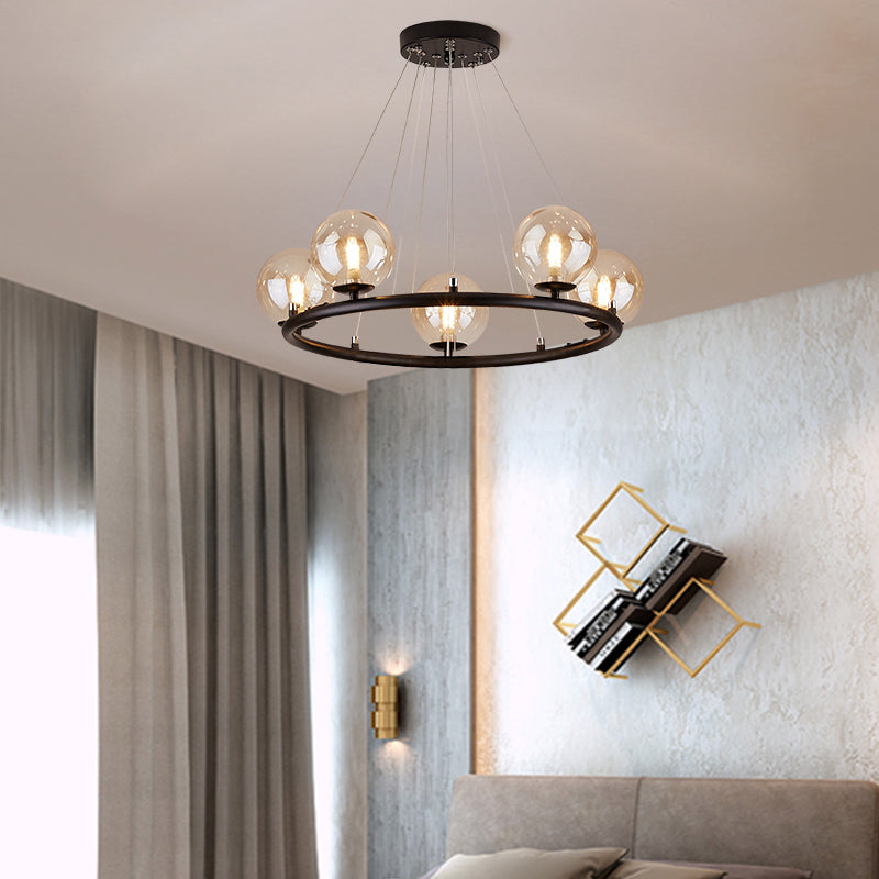 Circular Metal Pendant Chandelier Postmodern Suspension Light Fixture with Ball Glass Shade Clearhalo 'Ceiling Lights' 'Chandeliers' 'Modern Chandeliers' 'Modern' Lighting' 2408864