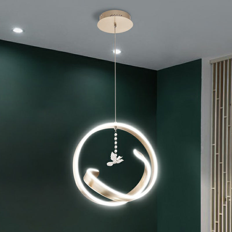 Art Deco Loop Shaped Pendant Lighting Fixture Metallic Dining Room LED Chandelier Gold Bird Clearhalo 'Ceiling Lights' 'Chandeliers' 'Modern Chandeliers' 'Modern' Lighting' 2409024