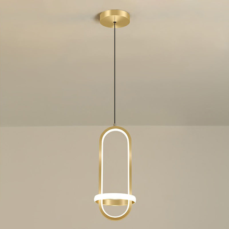 Simple Oblong LED Pendulum Light Metal Bedside Pendant Chandelier with Halo Ring Gold Clearhalo 'Ceiling Lights' 'Chandeliers' 'Modern Chandeliers' 'Modern' Lighting' 2409041