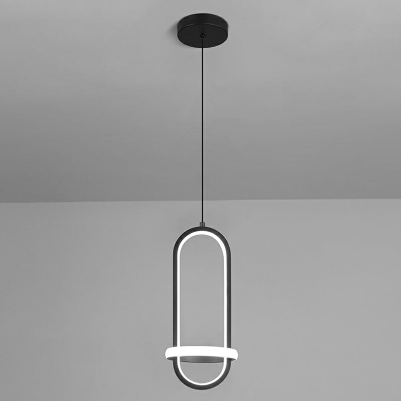 Simple Oblong LED Pendulum Light Metal Bedside Pendant Chandelier with Halo Ring Black Clearhalo 'Ceiling Lights' 'Chandeliers' 'Modern Chandeliers' 'Modern' Lighting' 2409045