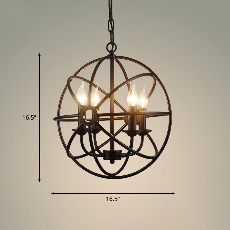 6 Bulbs Wrought Iron Chandelier Industrial Orbit Globe Restaurant Pendant Light Fixture Black Clearhalo 'Cast Iron' 'Ceiling Lights' 'Chandeliers' 'Industrial Chandeliers' 'Industrial' 'Metal' 'Middle Century Chandeliers' 'Rustic Chandeliers' 'Tiffany' Lighting' 2409156