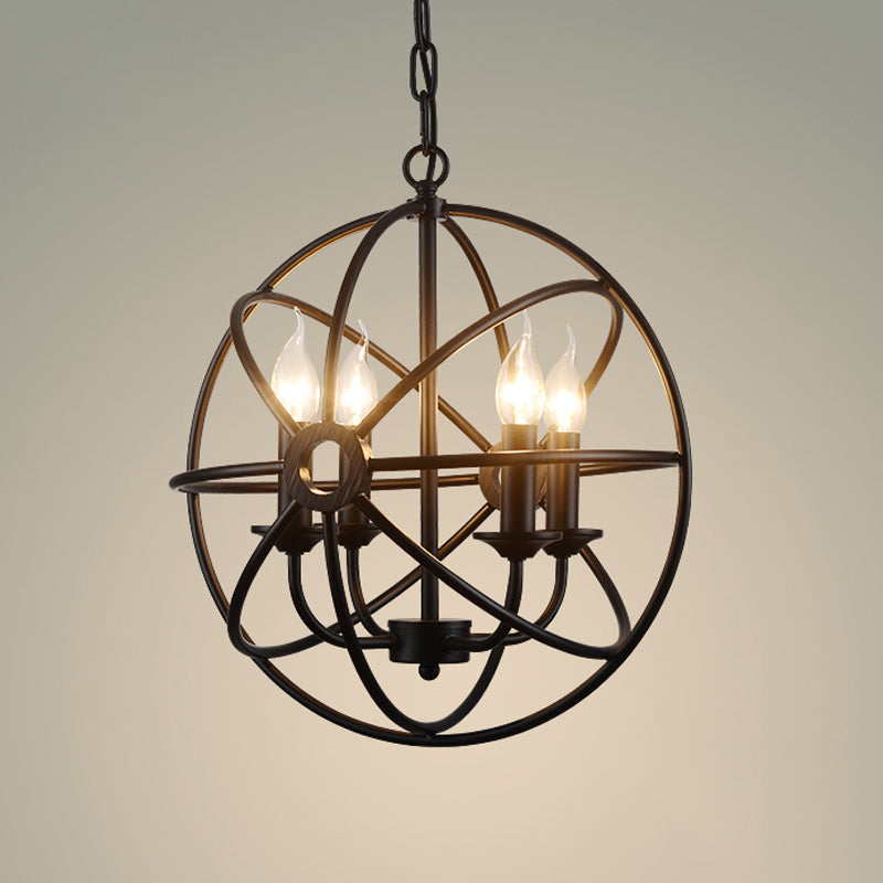 6 Bulbs Wrought Iron Chandelier Industrial Orbit Globe Restaurant Pendant Light Fixture Clearhalo 'Cast Iron' 'Ceiling Lights' 'Chandeliers' 'Industrial Chandeliers' 'Industrial' 'Metal' 'Middle Century Chandeliers' 'Rustic Chandeliers' 'Tiffany' Lighting' 2409157