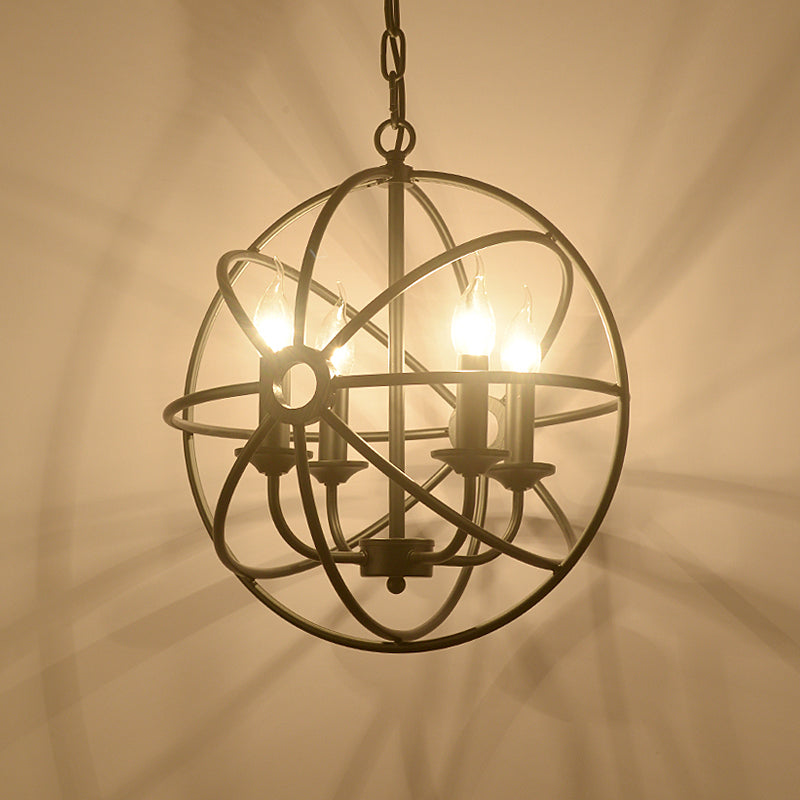 6 Bulbs Wrought Iron Chandelier Industrial Orbit Globe Restaurant Pendant Light Fixture Clearhalo 'Cast Iron' 'Ceiling Lights' 'Chandeliers' 'Industrial Chandeliers' 'Industrial' 'Metal' 'Middle Century Chandeliers' 'Rustic Chandeliers' 'Tiffany' Lighting' 2409158