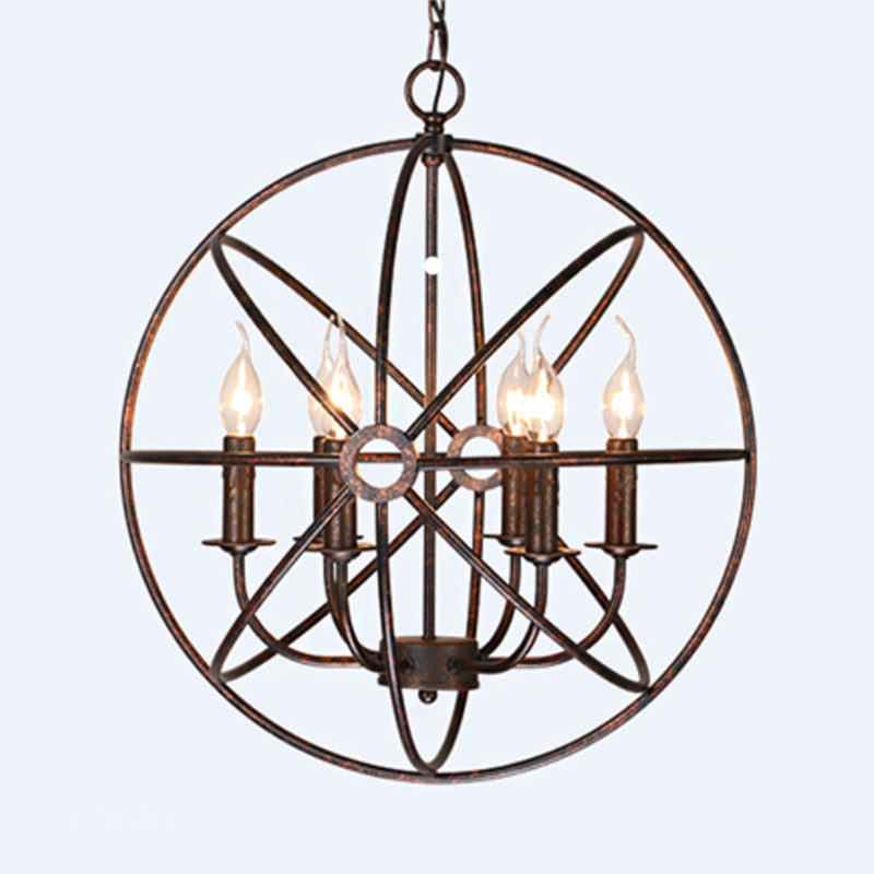 6 Bulbs Wrought Iron Chandelier Industrial Orbit Globe Restaurant Pendant Light Fixture Clearhalo 'Cast Iron' 'Ceiling Lights' 'Chandeliers' 'Industrial Chandeliers' 'Industrial' 'Metal' 'Middle Century Chandeliers' 'Rustic Chandeliers' 'Tiffany' Lighting' 2409159