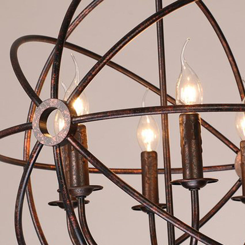 6 Bulbs Wrought Iron Chandelier Industrial Orbit Globe Restaurant Pendant Light Fixture Clearhalo 'Cast Iron' 'Ceiling Lights' 'Chandeliers' 'Industrial Chandeliers' 'Industrial' 'Metal' 'Middle Century Chandeliers' 'Rustic Chandeliers' 'Tiffany' Lighting' 2409160