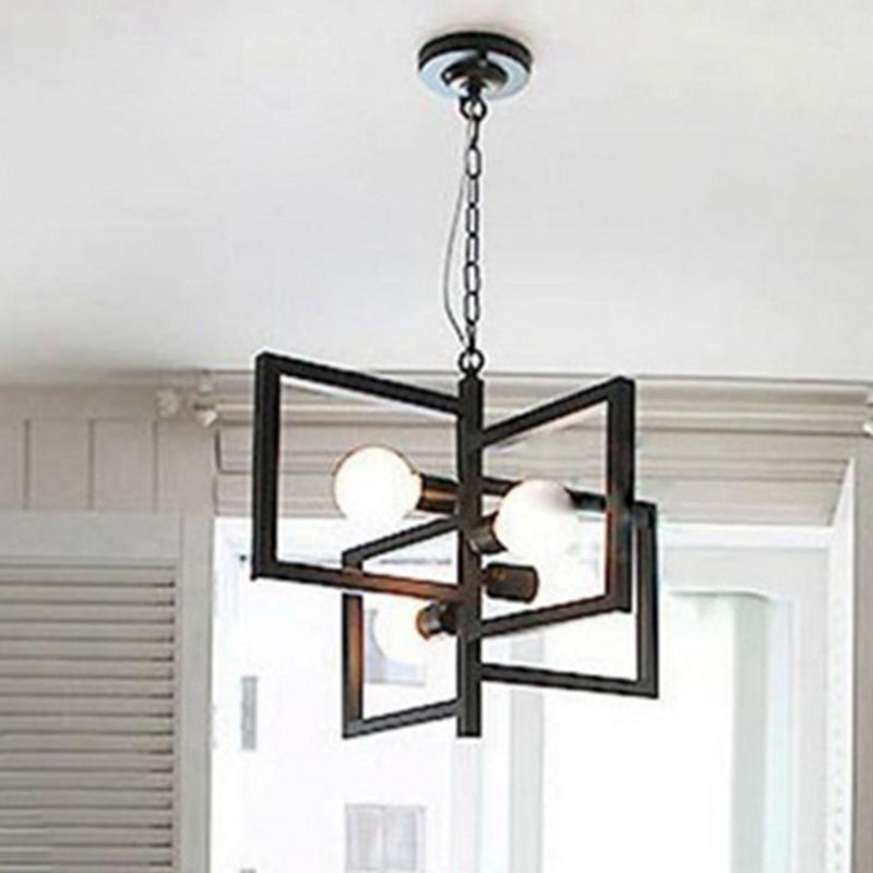 4-Light Square Pendant Lighting Industrial Metal Chandelier Light for Restaurant Clearhalo 'Cast Iron' 'Ceiling Lights' 'Chandeliers' 'Industrial Chandeliers' 'Industrial' 'Metal' 'Middle Century Chandeliers' 'Rustic Chandeliers' 'Tiffany' Lighting' 2409163