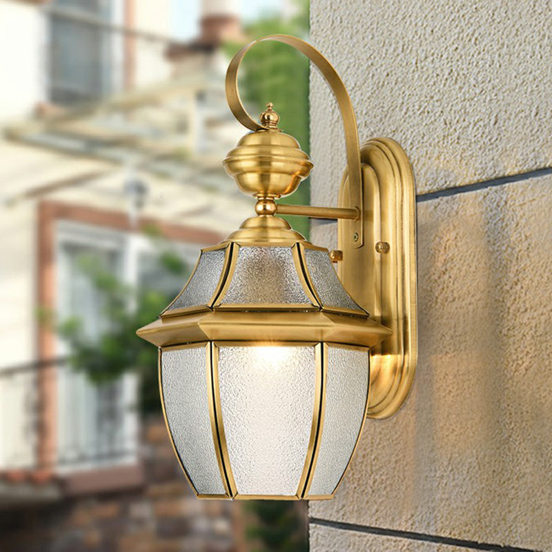 Brass Lantern Wall Sconce Traditional Clear Glass Outdoor Wall Mounted Light Fixture Clearhalo 'Wall Lamps & Sconces' 'Wall Lights' Lighting' 2409167