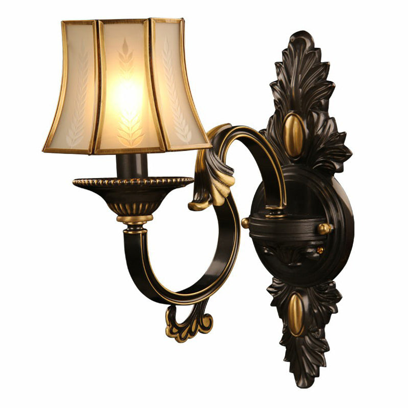 Gold and Black Single-Bulb Wall Lamp Antique Frost Glass Flared Wall Lighting for Aisle Clearhalo 'Wall Lamps & Sconces' 'Wall Lights' Lighting' 2409172