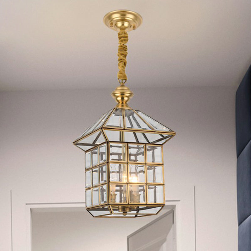 House Shaped Corridor Pendant Lamp Vintage Glass 1 Bulb Brass Hanging Light Fixture Clearhalo 'Ceiling Lights' 'Pendant Lights' 'Pendants' Lighting' options 2409181